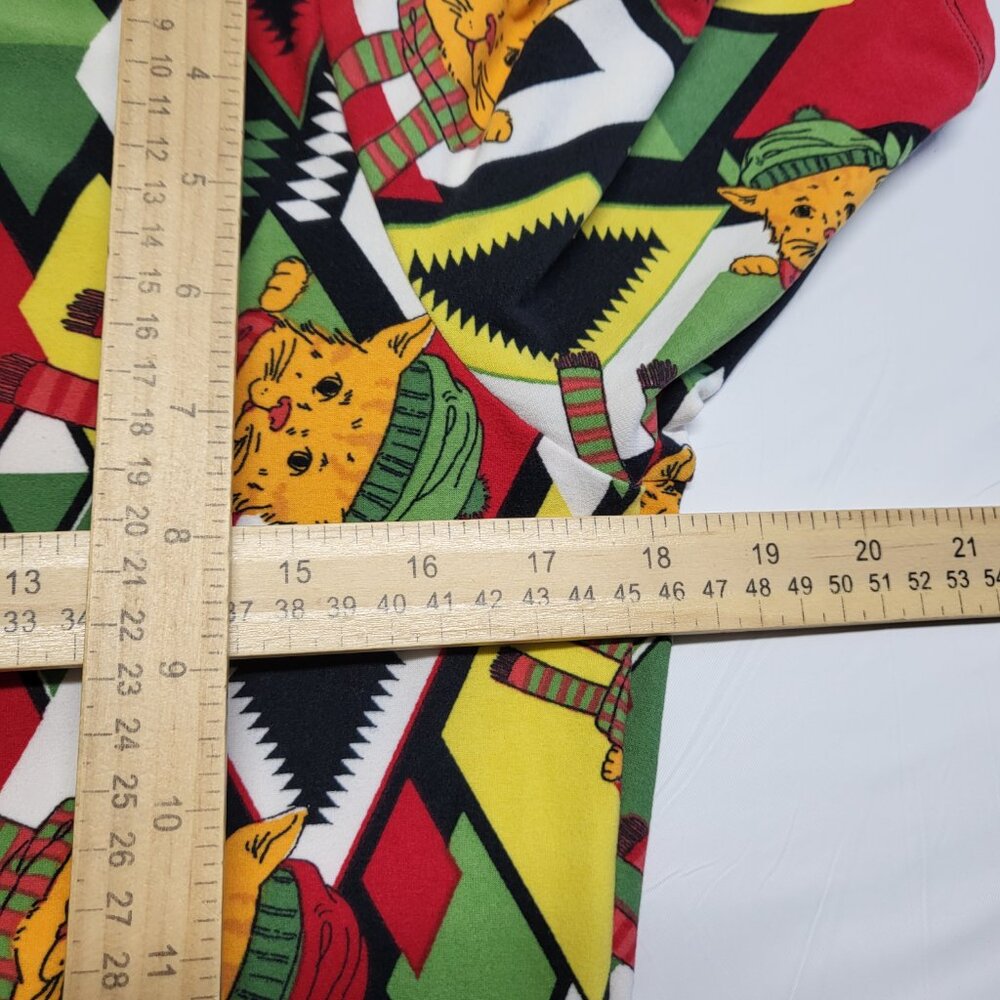 LuLaRoe Womens Top Large Holiday Christmas Cat Print Short Sleeve Stretch - Picture 10 of 11